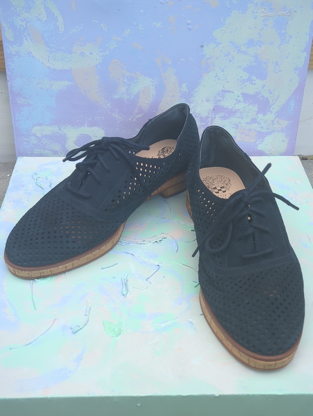 Women's Navy Blue Perforated Lace-Up Oxford Shoes